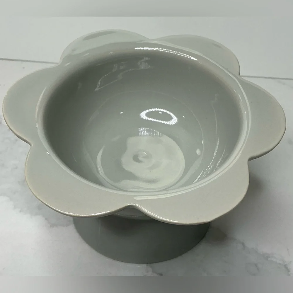 Elevated Cat Dog Food Bowl 16 Oz Ceramic Raised Tilted Water/Food Gray FLOWER